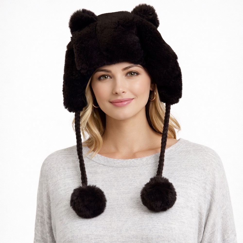 Resolute Cozy Faux Fur Bear‎ ears & Pom-Pom Hat